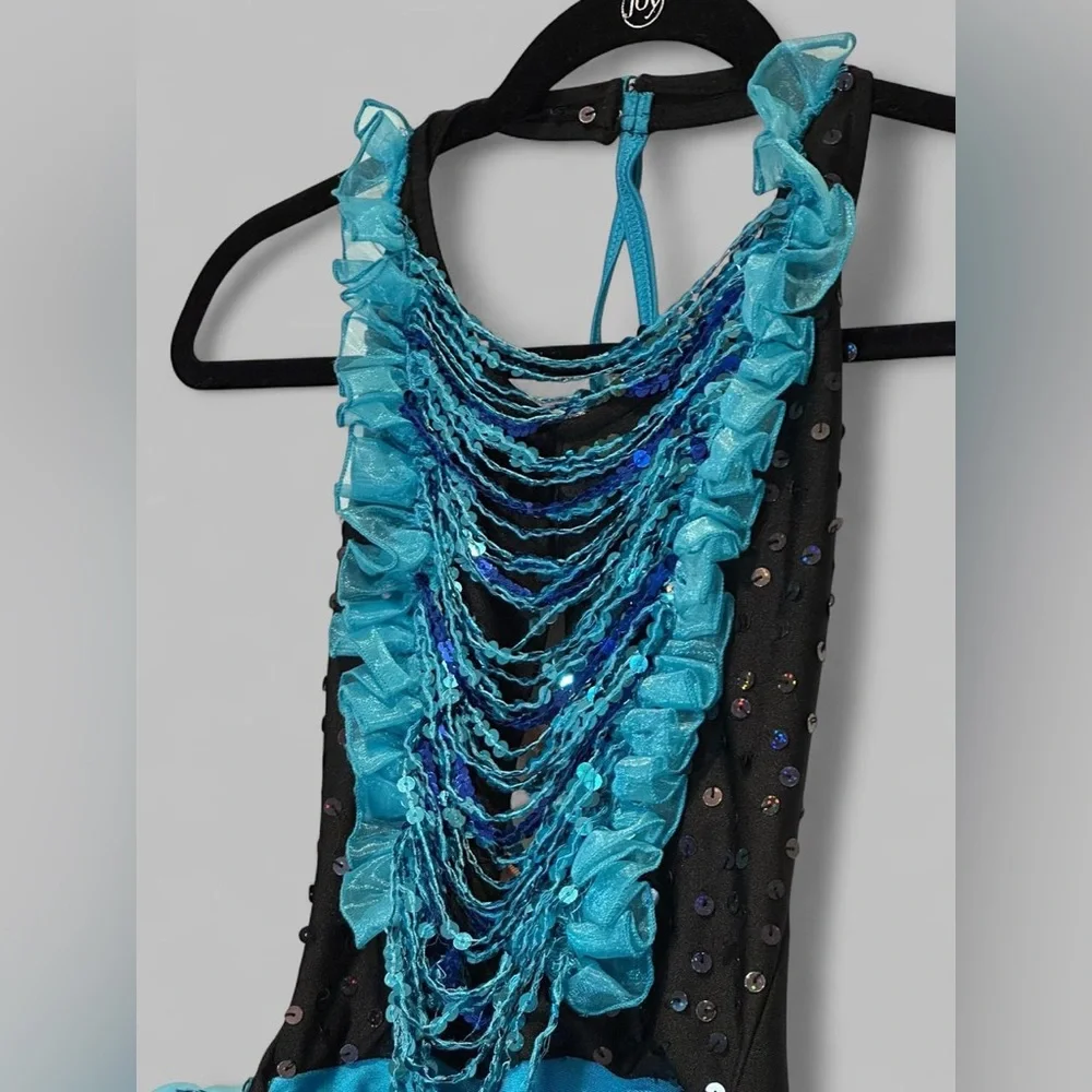 Blue Black Sequin Tulle Dance Costume Large Child